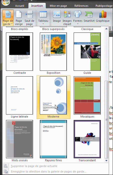 Insérer une page de garde  Word 2007