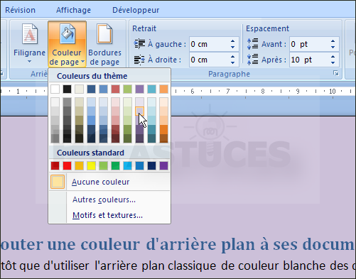 comment modifier arriere plan word 2007